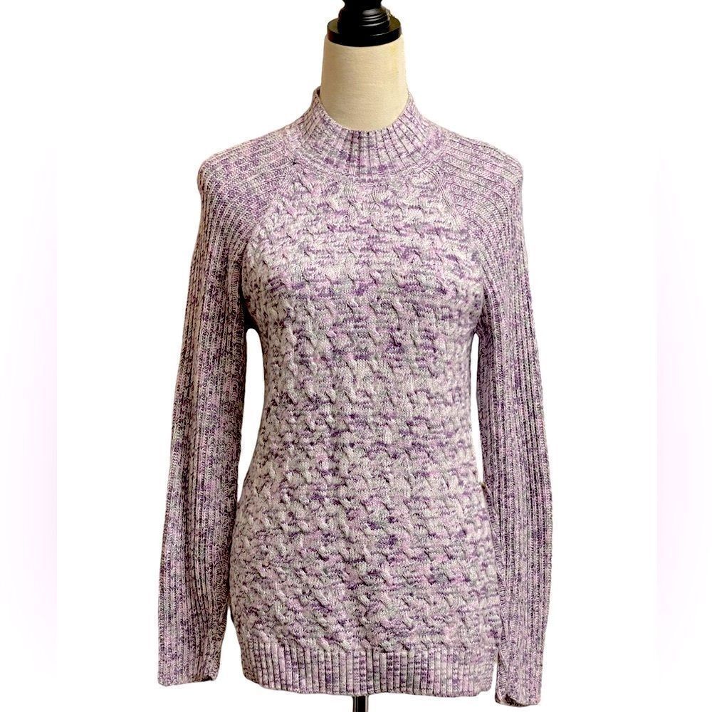 Croft & Barrow Purple & Multicolored Mock Neck Pullover Knit Sweater (Size: M)